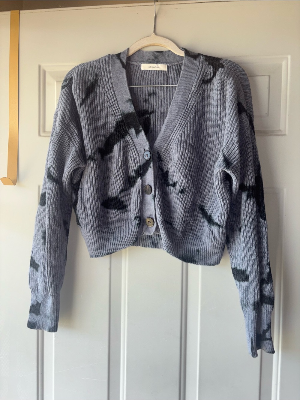 idem ditto blue/black cropped cardigan sweater size M